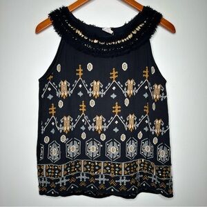 Anthropologie Akemi + Kin Black Gold Sleeveless Embroidered Top Size XS